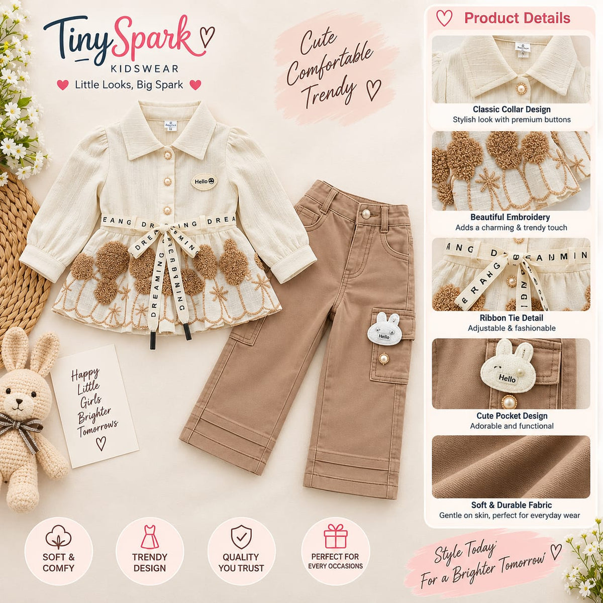 Cream & Beige – Embroidered Co-ord Set
