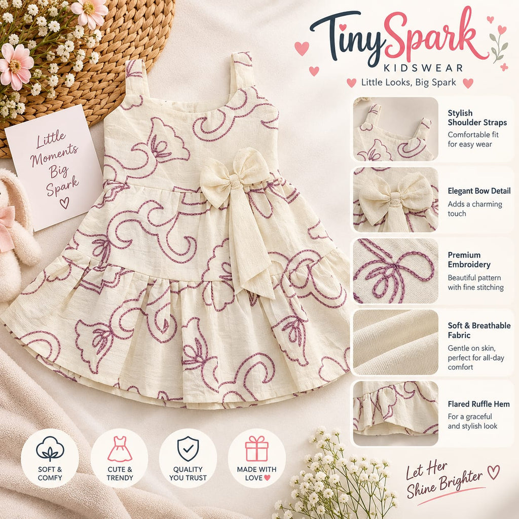 Ivory Floral Bow – Ruffle Dress