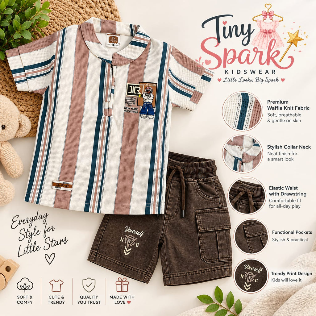Striped Waffle – Shirt & Cargo Shorts Set