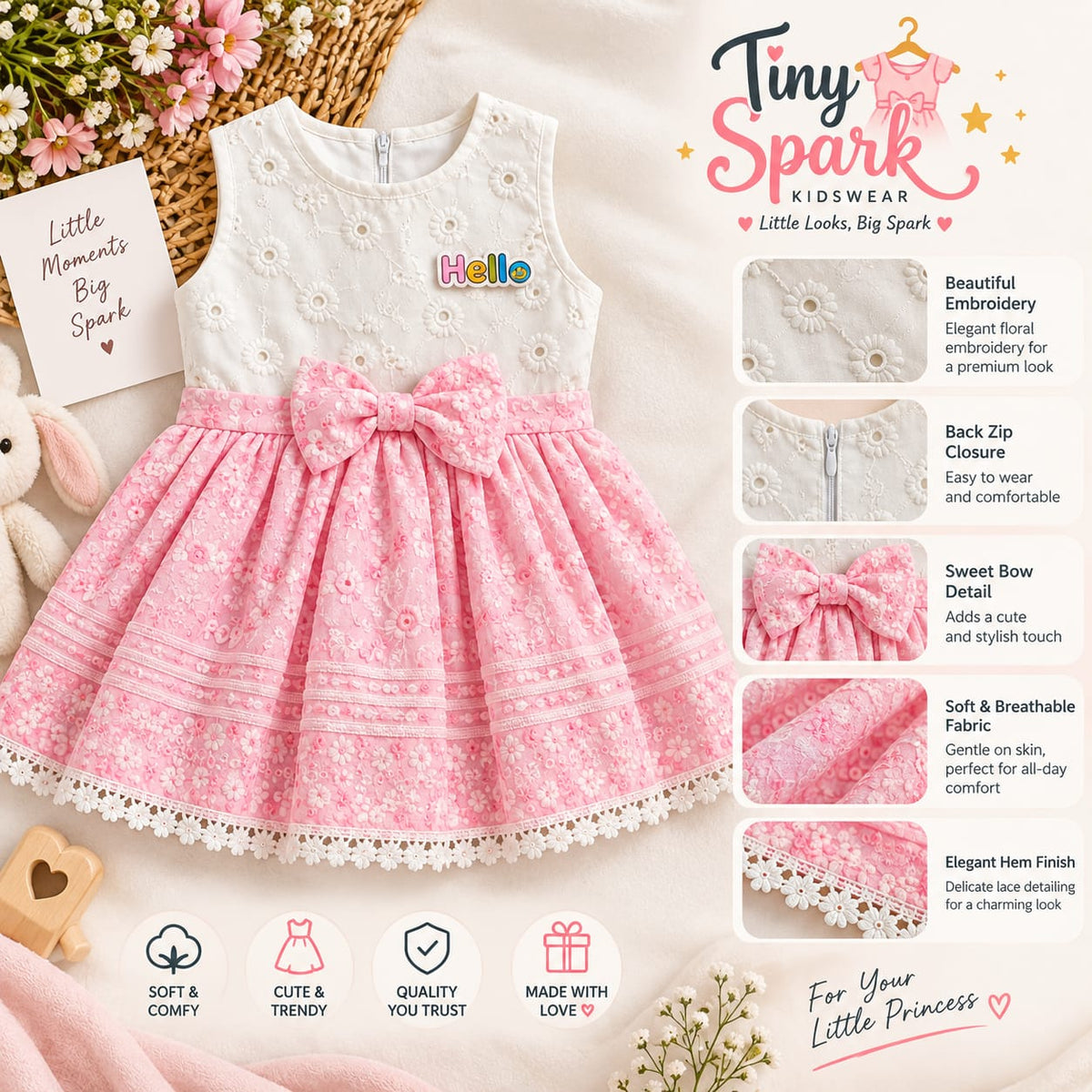 Pink Floral Bow – Party Dress