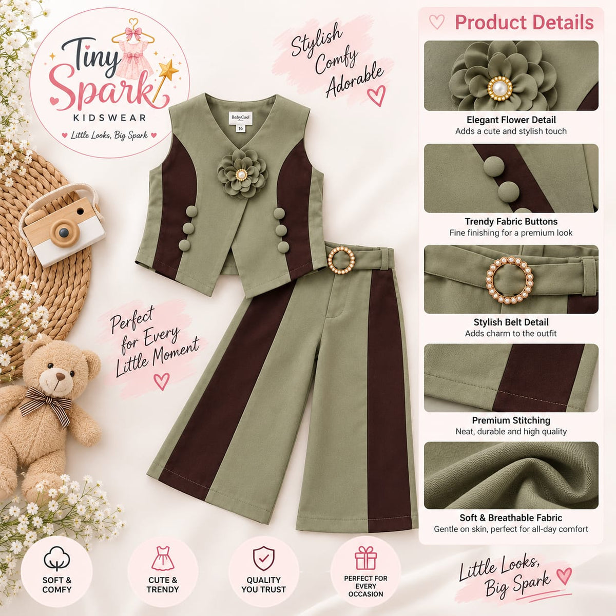 Olive Floral – Waistcoat & Trousers